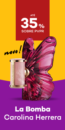 Perfume La Bomba da marca Carolina Herrera com destaque promocional de até 35% sobre preço de Venda ao Público Recomendado